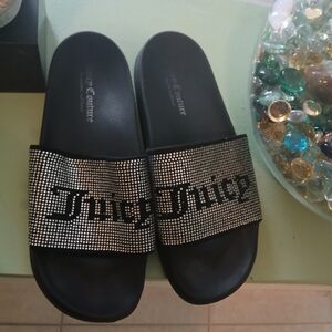 Juicy Couture Black Slides with Rhinestones